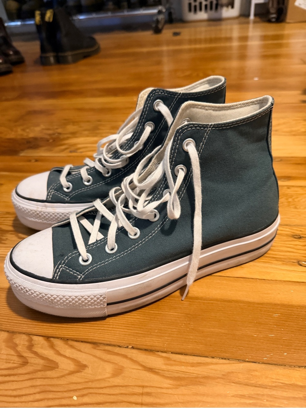 Converse High Top Sneakers in Teal and White
